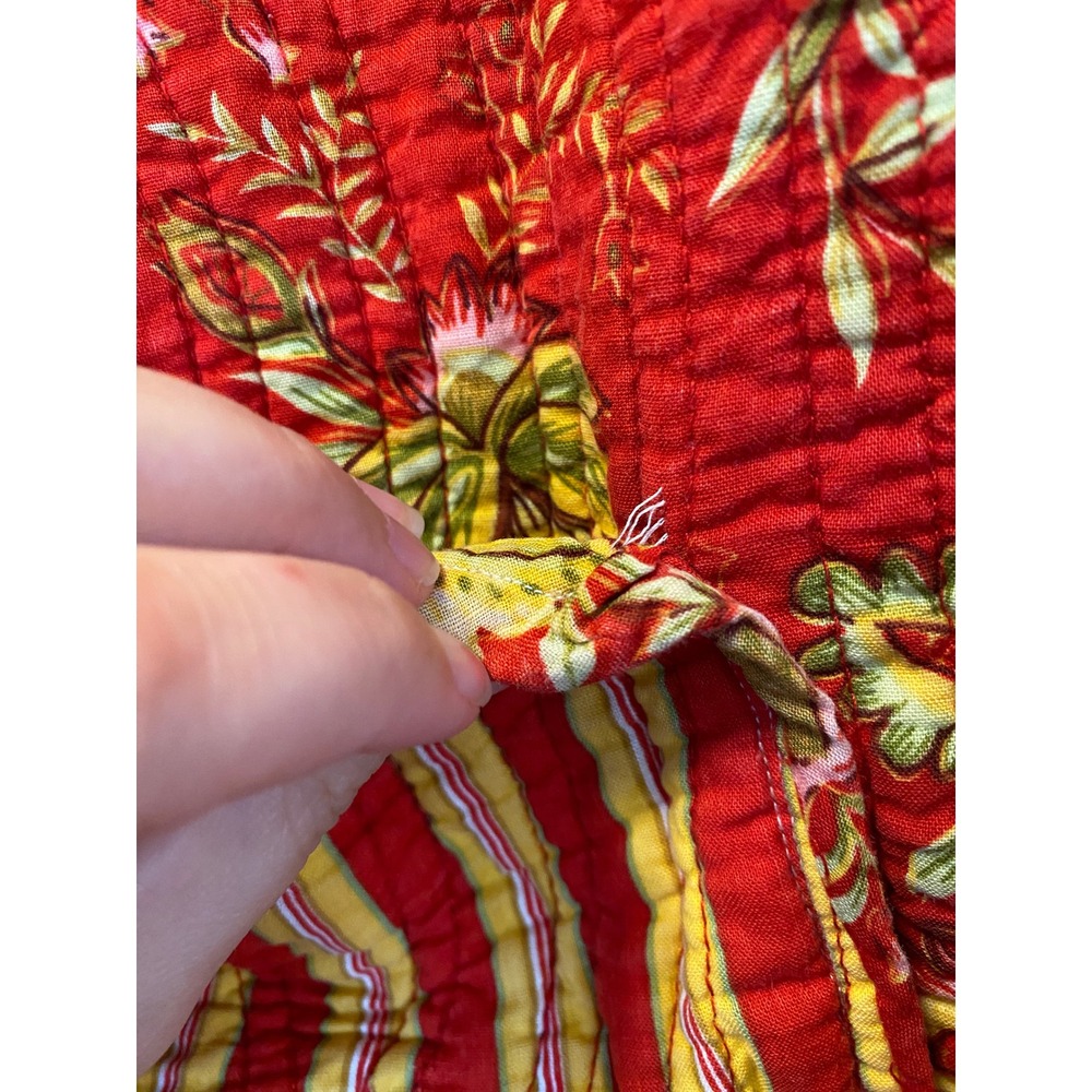 Quilted Jacket Floral Kantha Red Yellow Boho Oversized XL Handmade Cottage Fall - Picture 4 of 9